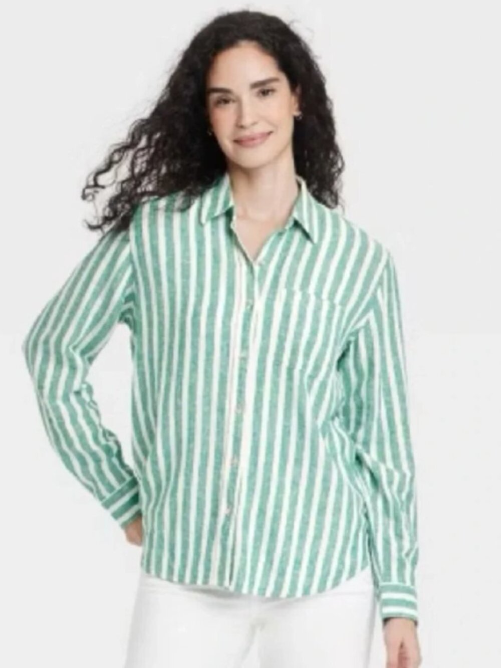 Universal Thread Green and White Button Down